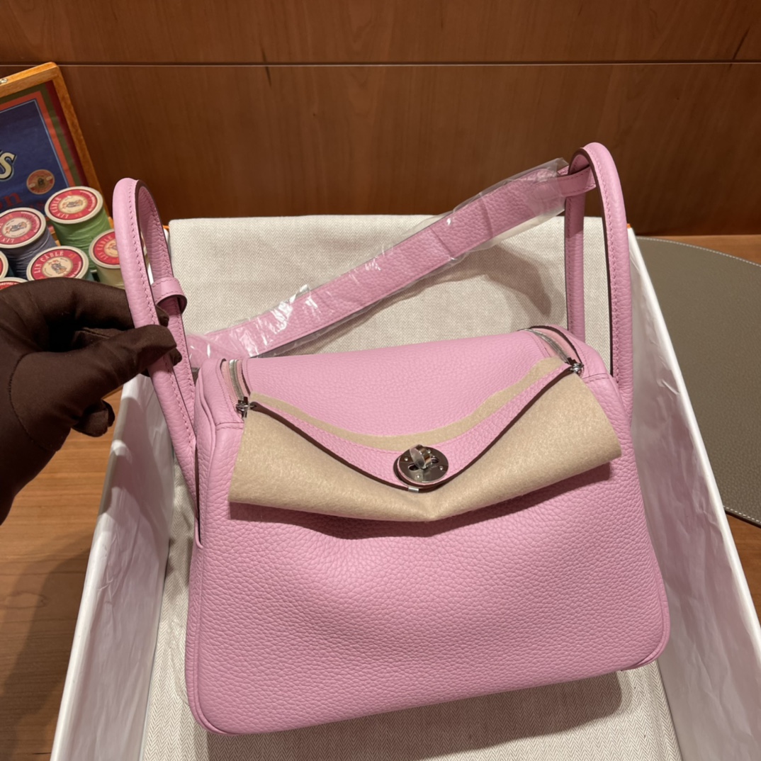 에르메스 린디백26 핑크 은장 끌레망스 가죽